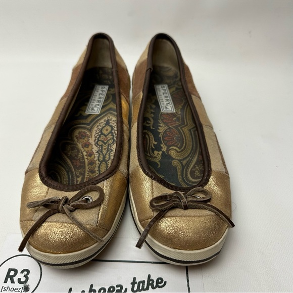 Sperry Womens Sz 7 M Top Sider Checker Slip On Comfort Shoes Gold Brown Flats - Picture 2 of 8